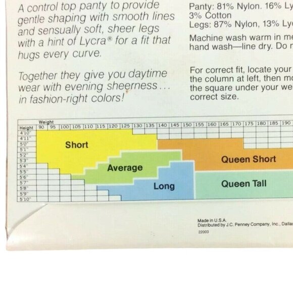 JCPenney Sheer Caress Control Top Pantyhose Smoke Gray Long Sandalfoot 90s - Picture 3 of 3